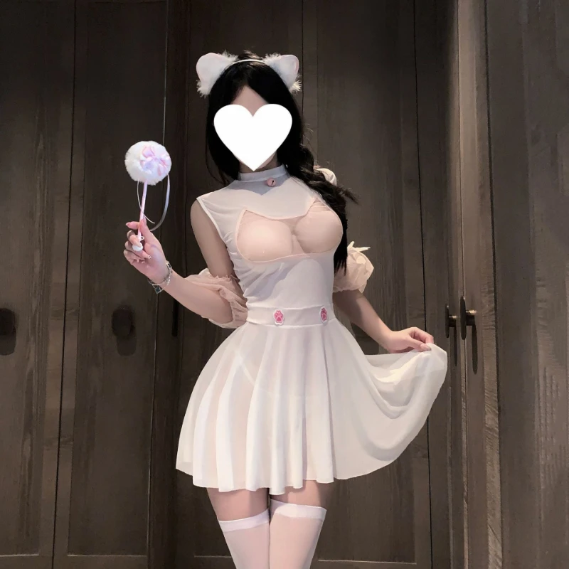 مثير القط فتاة دور اللعب اليابانية الرغبة النقية لطيف هريرة موحدة إغراء Kawaii انظر من خلال فستان الكبار الجنس المنزل ازياء