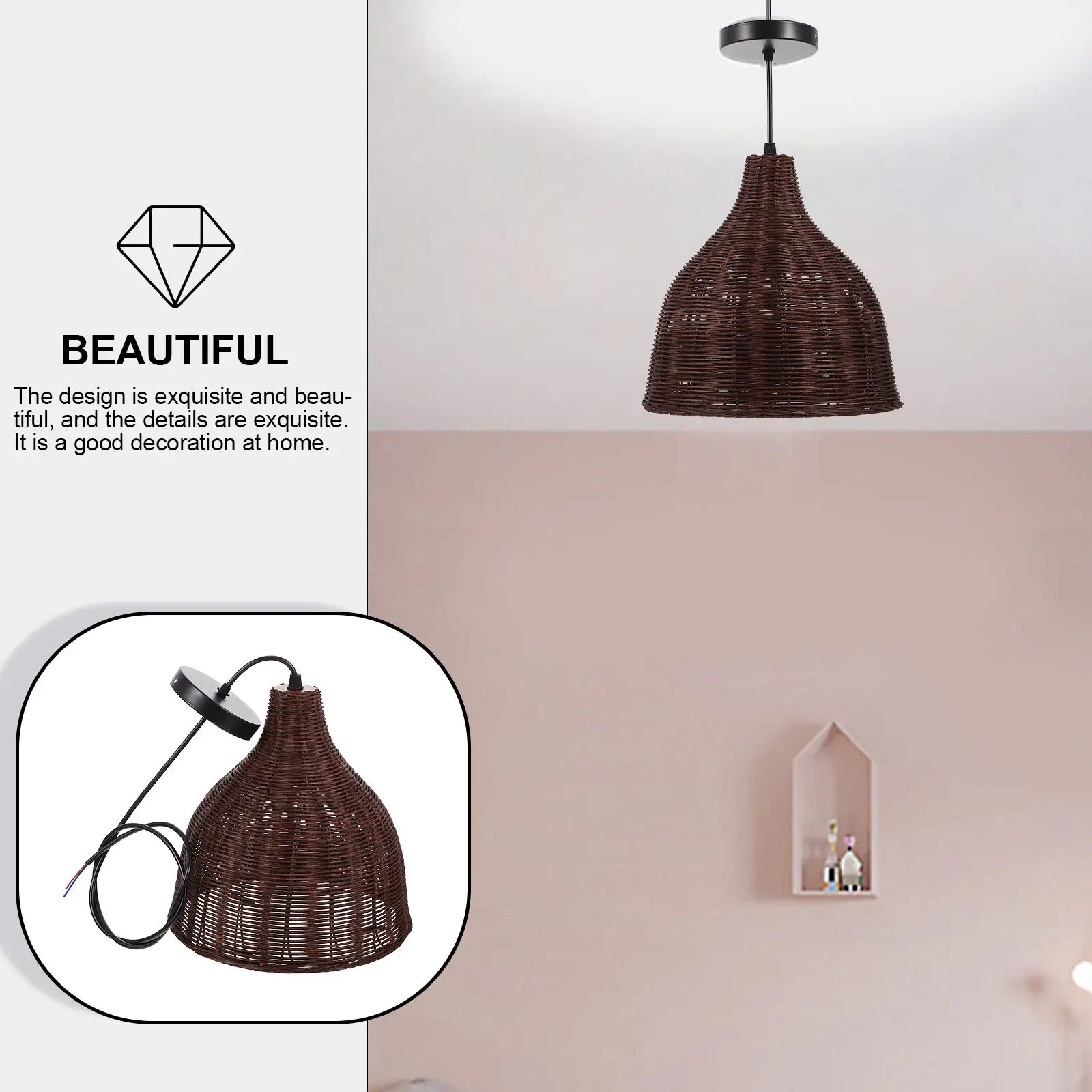 Creative Rattan Lamp Cover Ornament Decorative Lampshade for Dining Room Hallway Entryway Stylish Household Lampshade Long
