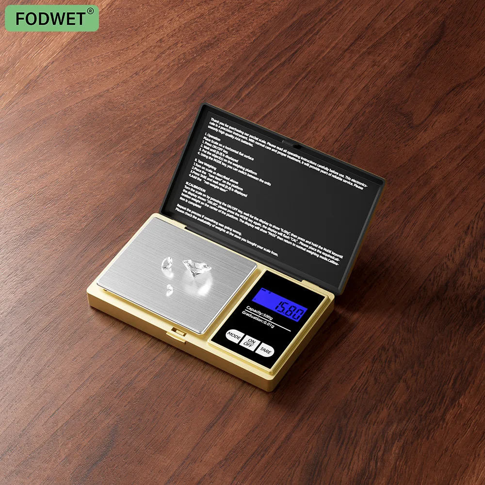 FODWET Gold-Schmuckwaage, 0,01 g, digitale Waage, tragbare LCD-Präzisionswaage für den Heimgebrauch im Schmucklabor, goldenes Design