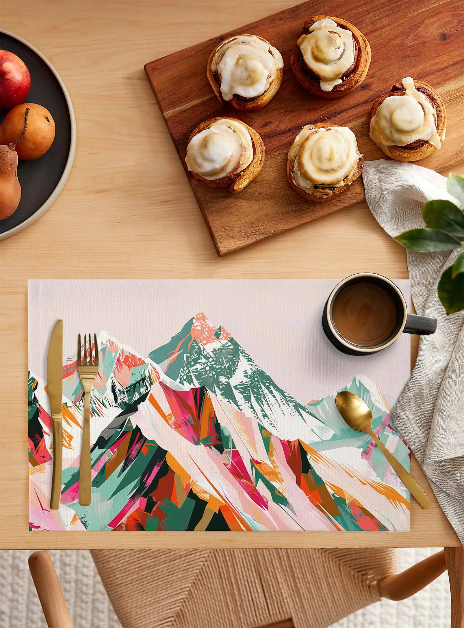 Abstract Oil Painting Mountain Illustration Coffee Dish Mat Kitchen Placemat Dining Table Rug Dinnerware 4/6pcs Pads