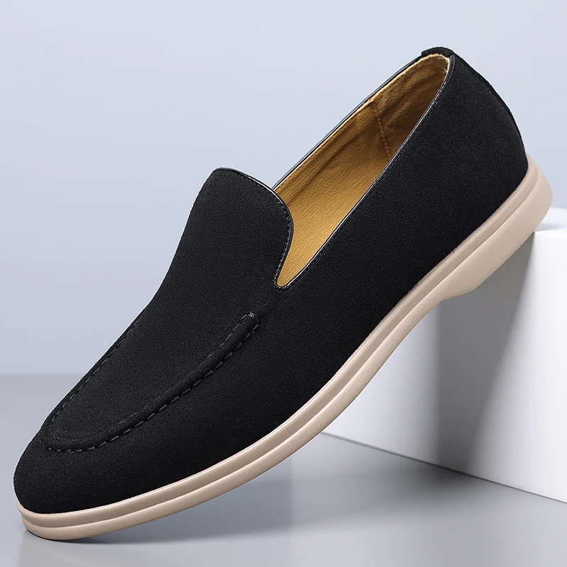 Retro British Style Soft Soled Lazy Shoes Casual Boat Shoes High Quality Men's Frosted Leather Comfortable Round Toe Loafers