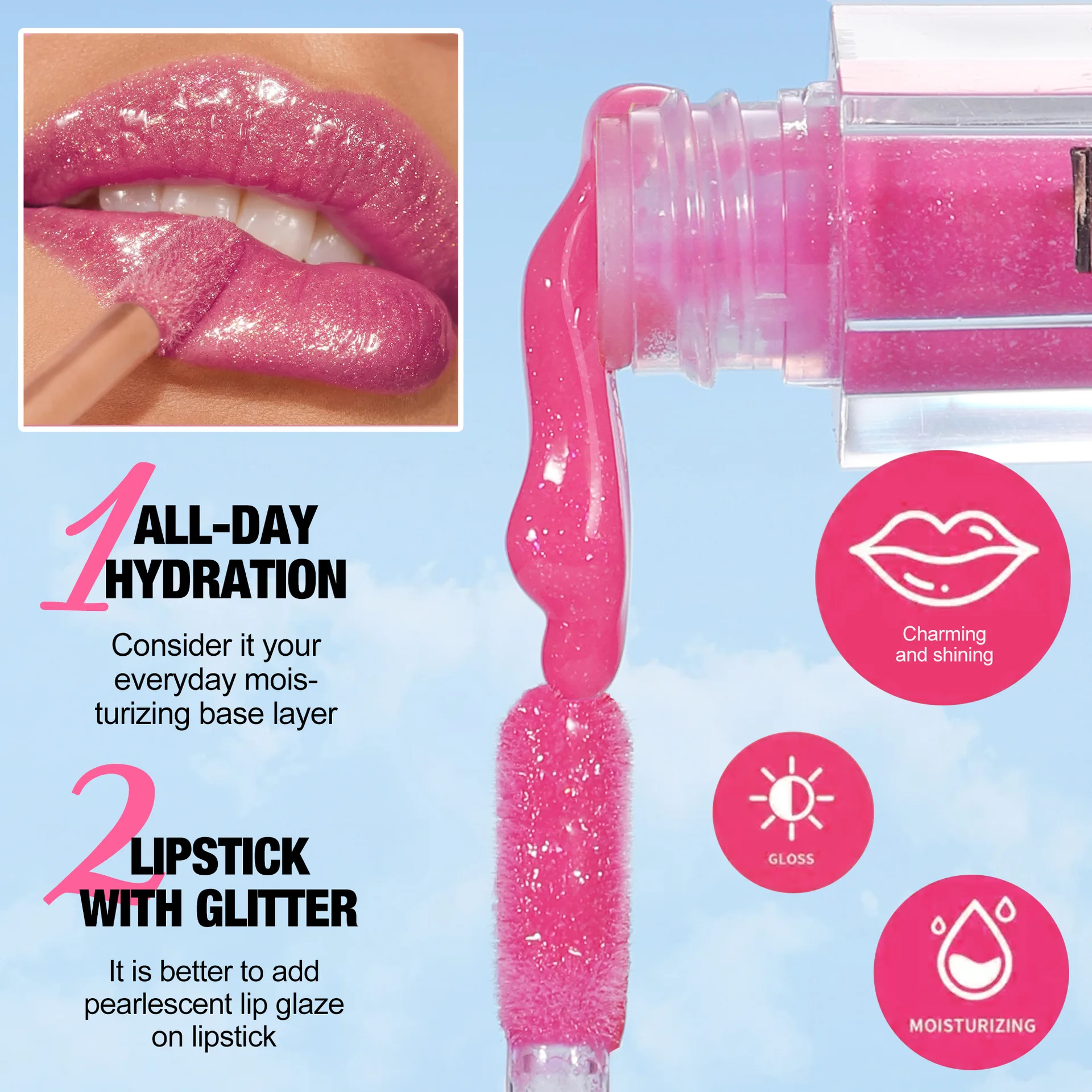 HANDAIYAN 6 Colors Pearlescent Lip Glaze Hydrating Fine Shimmer Transparent Moisturizing Easy Coloring Lip Gloss Set