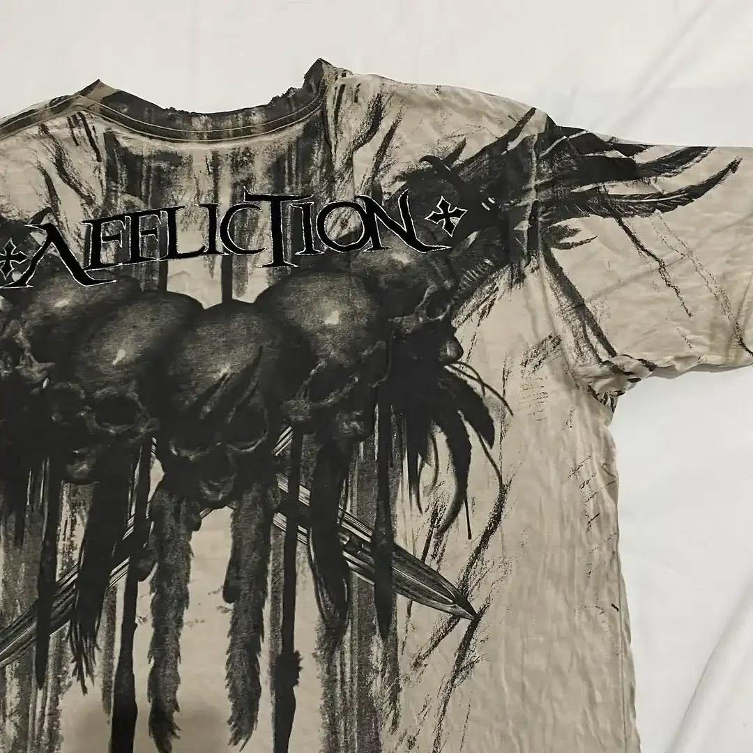 Y2K Harajuku ريترو التأثير تي شيرت الجمجمة الظلام الجرافيك المحملة موضة عادية القطن قصير الأكمام بلايز جديد القوطية الشارع الشهير