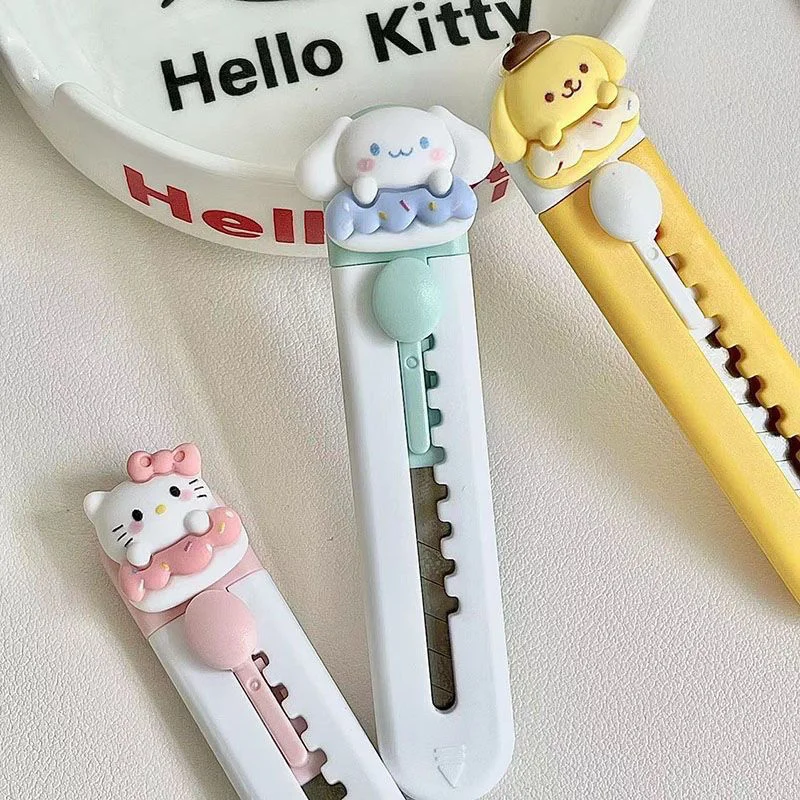 Cartoon Cute Pompom Purin Cinnamoroll Hello Kitty Utility Knife Mini Portable Unpacking Hand Account Paper Knife Learning Office