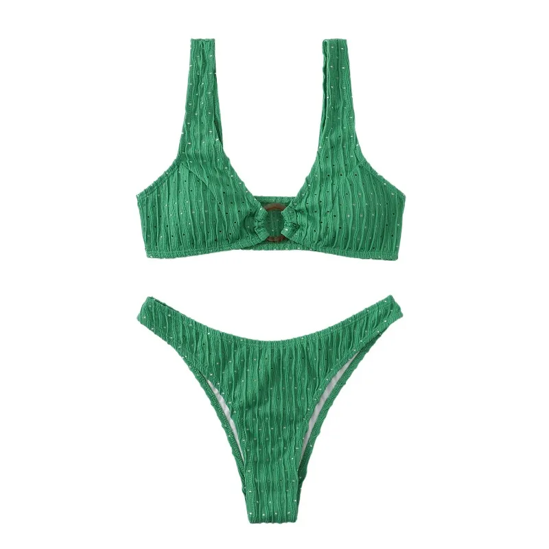 2023 Sexy Gathering High Waist Bikini Swimsuit Female Swimwear Women Set Bather Swimming Beachwear for Bathing Suit