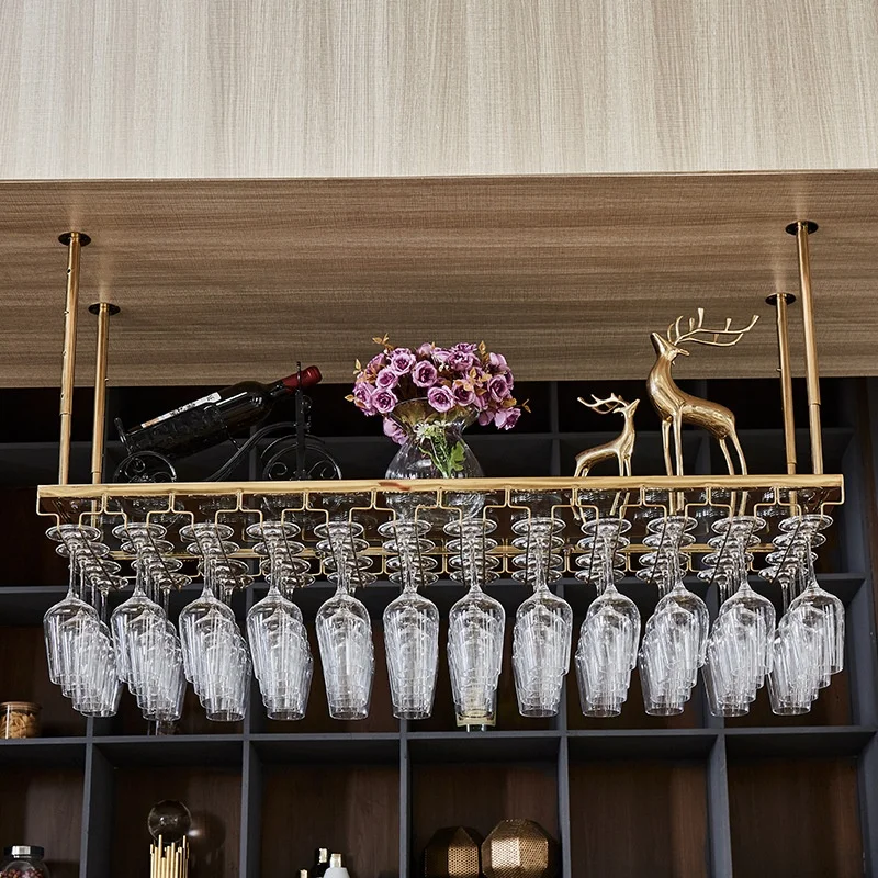 رائجة البيع تحت خزانة ستيمواري كأس للنبيذ حامل أرفف الفولاذ المقاوم للصدأ تخزين شماعات المعادن المنظم رف للمطبخ بار #5