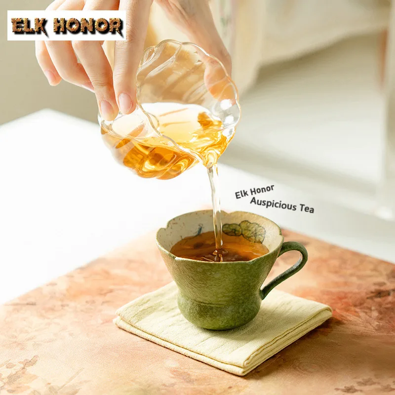 85ml Green Orange Hand-painted Lotus Fish Teacup Handmade Tea Bowl Jug Tea-tasting Meditation Cup Jianzhan Master Cups Cha Gifts