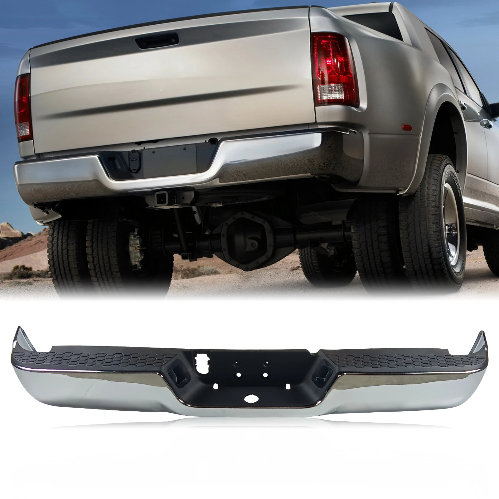 

Rear Step Bumper for 09-18 Dodge Ram 1500, W/O Parking Sensor Hole&Vent Hole
