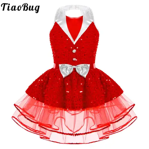 Leotardo con falda de Ballet sin mangas para niña, vestidos de tutú de baile brillantes, leotardo de gimnasia con lentejuelas, disfraz de actuación de patinaje artístico