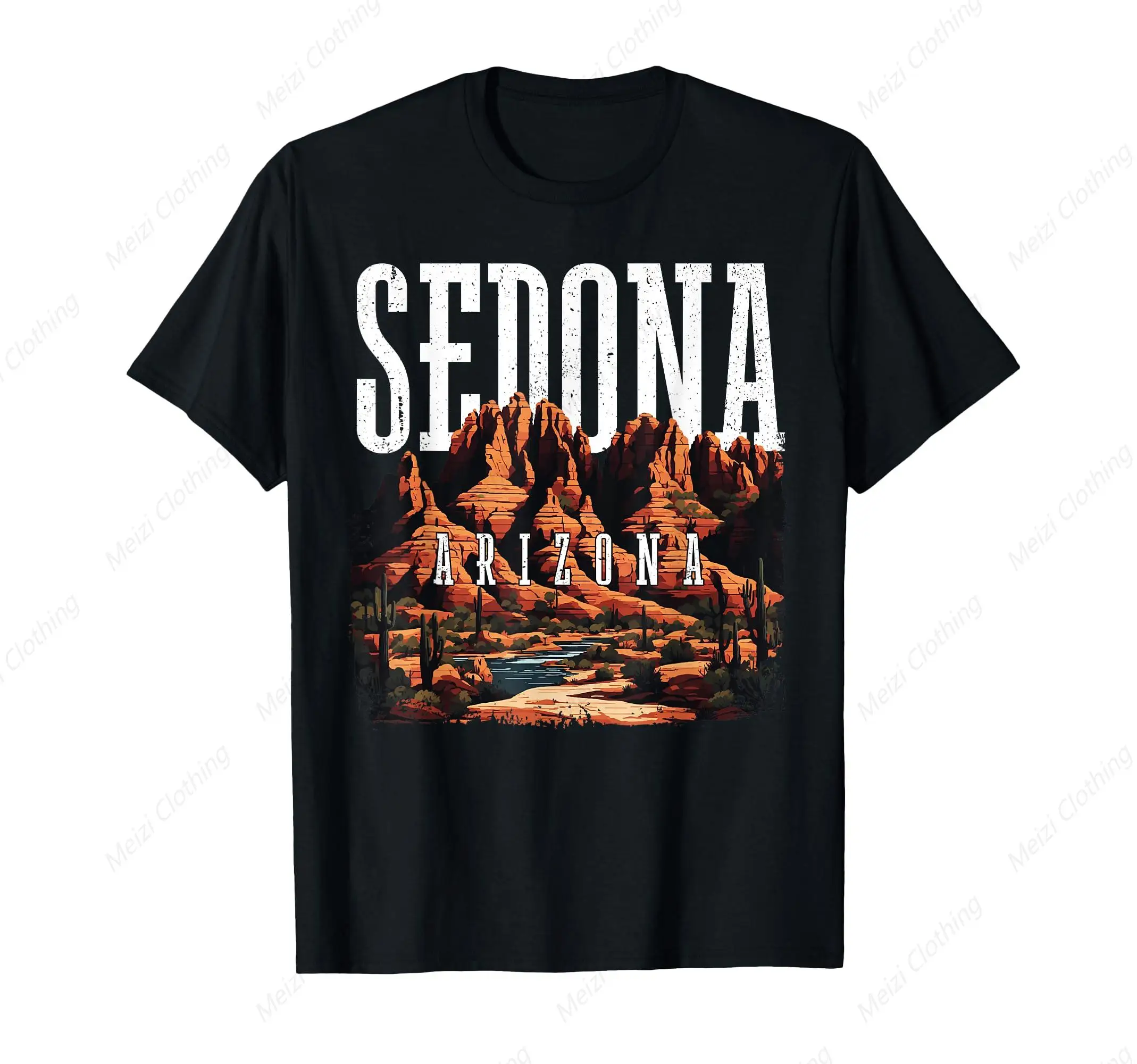 

Retro Arizona Mountains Sedona Desert Sunset Cactus Men's T-shirt Cool Fashion Men's Cotton Gift