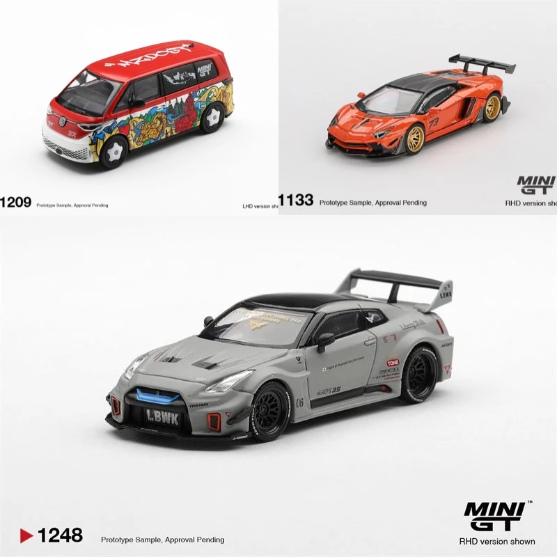 MINI GT 1:64 LB-Silhouette WORKS GT 35GT-RR Ver.1 Mattgrau ID. Buzz Mizu Aventador Orange Diecast-Modellauto