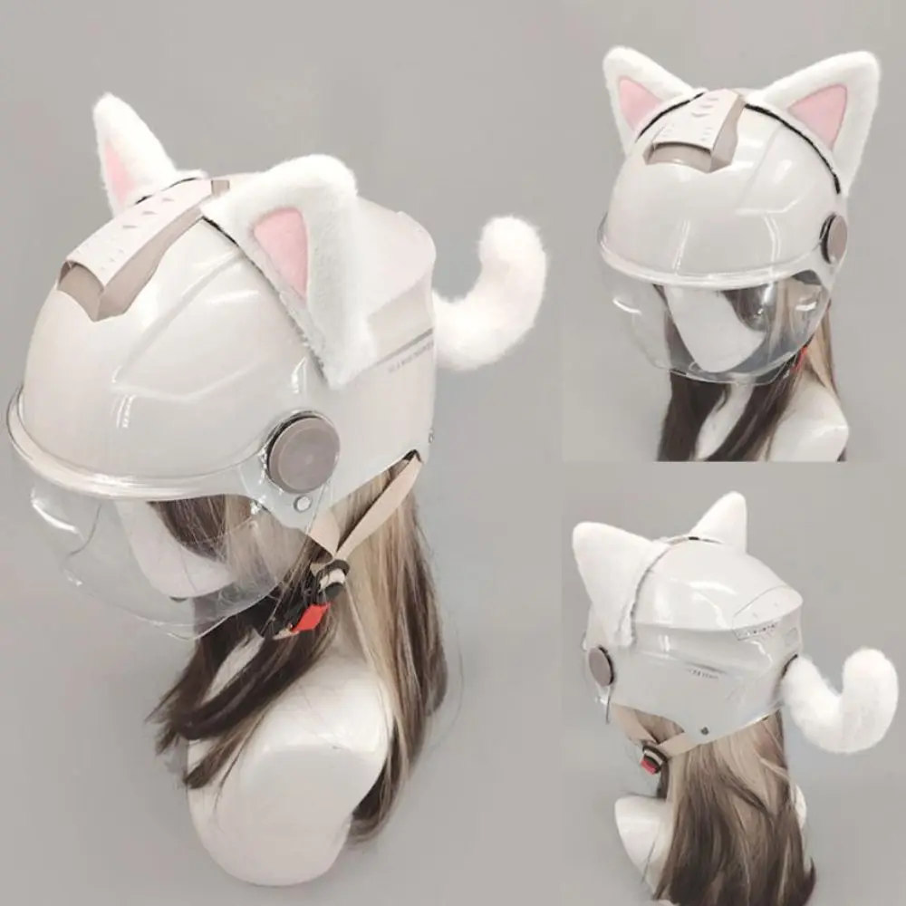 Soft Plush Helmet Cat Ear Decoration Reusable Lightweight Helmet Cat Tail Sticker Removable Plush Helmet Accessory