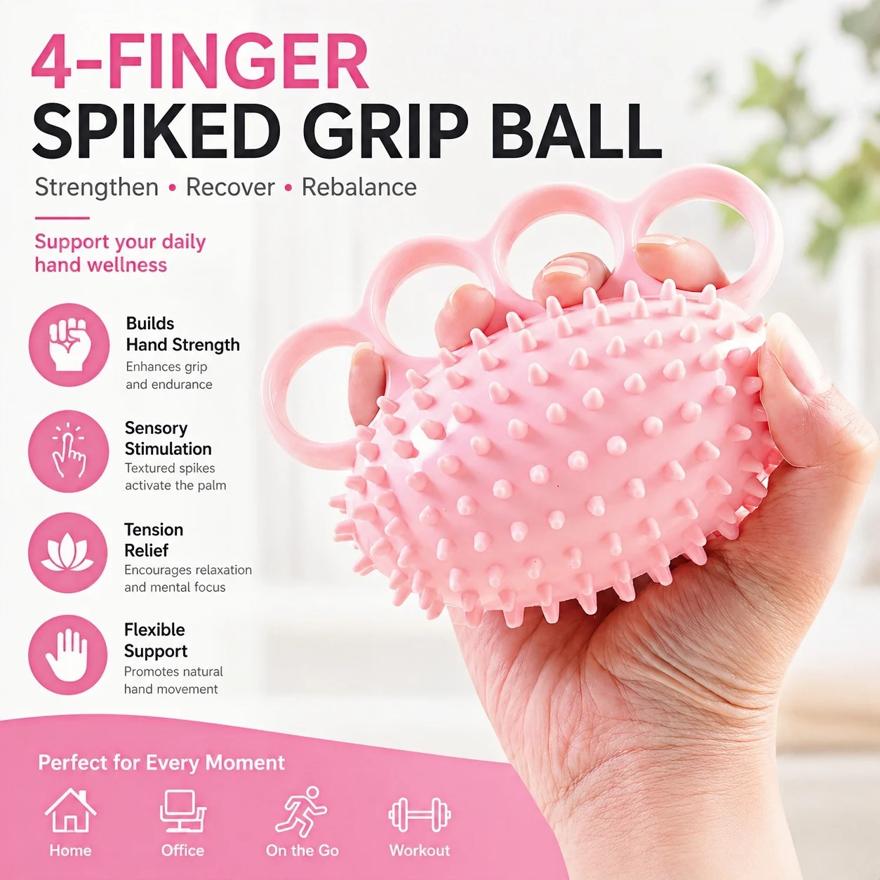 4-Finger-Griffball Handkrafttrainer |   Weicher Stacheliger Stressabbau-Quetschball |   Tragbares Fitnessgerät