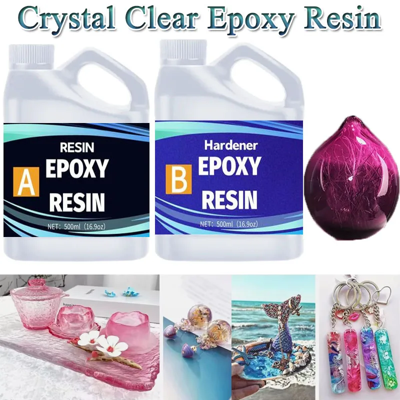 

300/500/1000ml Crystal Clear Epoxy Resin Set Heat Resistant No Yellowing Low Odor Self-leveling For Art & Craft River Table Wood
