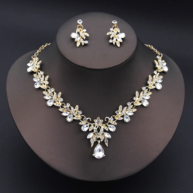 Elegant Fashion Necklace Sets for Women Dangle Earrings Princess Collar Two Piece Set Bride Jewelry Bridal Wedding Accessories