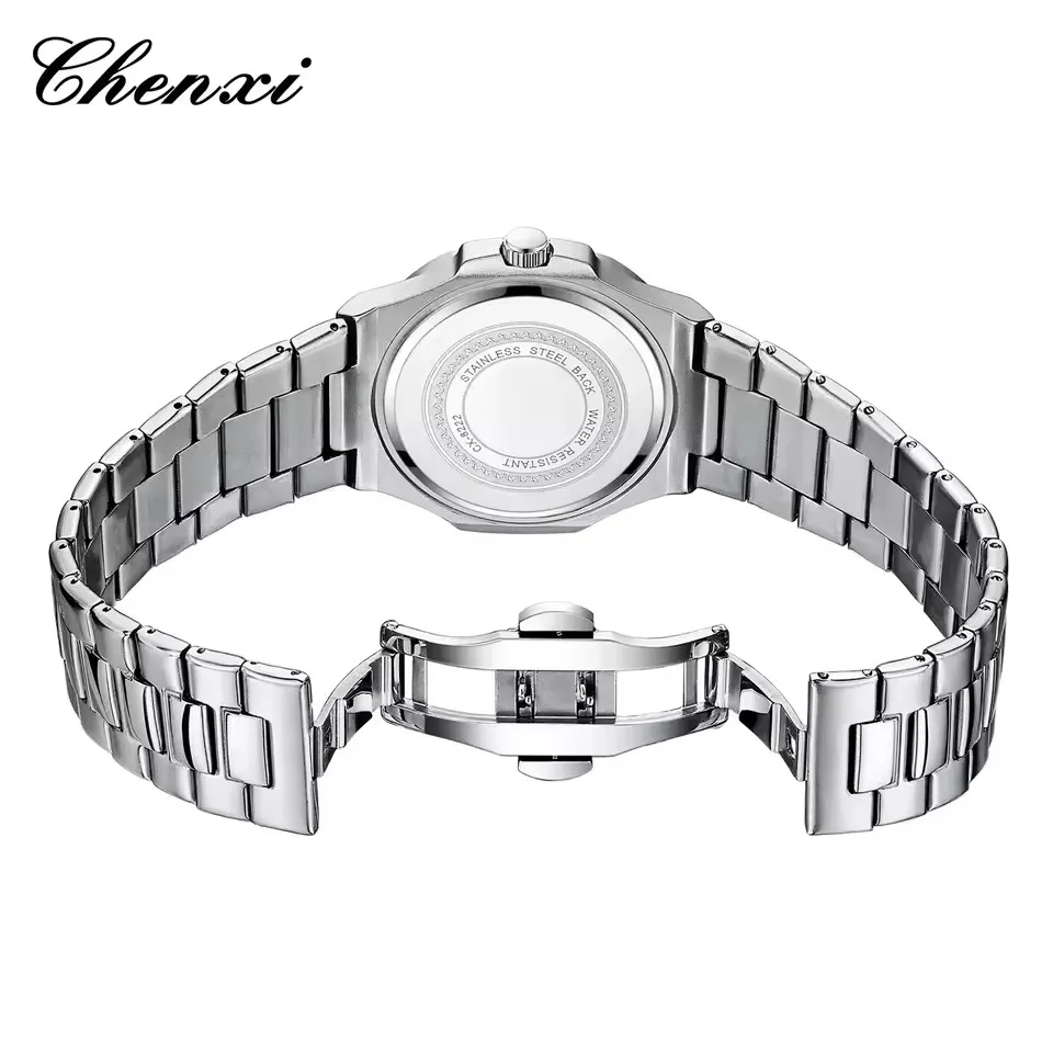 CHENXI 8222 Men and Women's Fashionable Luxury Quartz Watch Stainless Steel Strap Night Light Waterproof Calendar Couple Watch