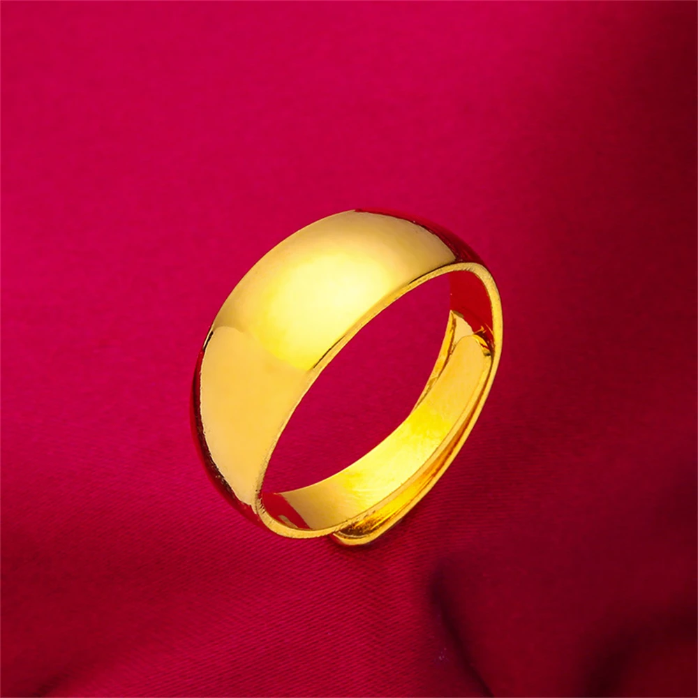 Gold Color Jewelry Sets for Women 8mm Smooth Round Bangle Bracelet & Ring 2pcs Set Trendy Accessories Party Gifts