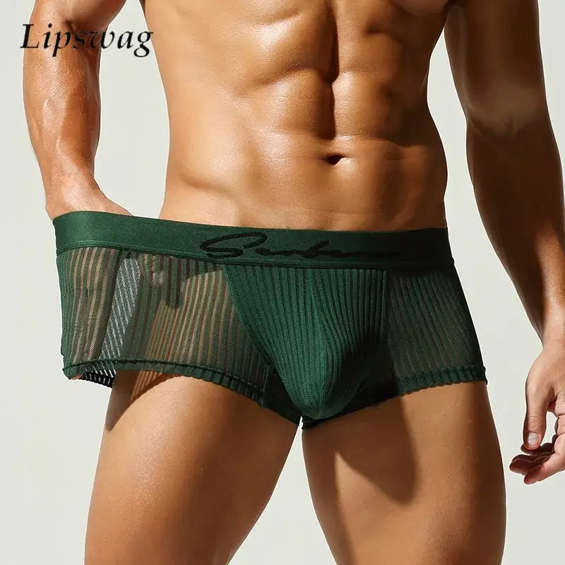 

Sleepwear Men's See Through Mesh Shorts Elastic Slim Fit Boxer Shorts Men Briefs Sexy Transparent Breathable Soft Shorts Pajama