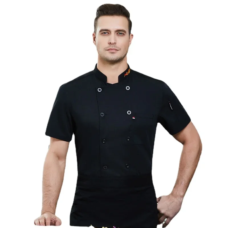 Camisa de uniforme de Chef para hombre y mujer, ropa de trabajo de manga corta para servicio de comida, restaurante, cocina, cantina, Hotel