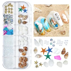 Hawaii Ocean-Themed 3D Nail Art Decoration Set, Shell, Starfish, Metal Studs, Pearly Beads for Nail Designs