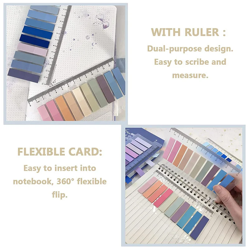 4000 Pcs Sticky Index Tabs, 20 Sheets Morandi Strip Index Tabs, Writable Page Sticky Notes With Ruler For Page Marking