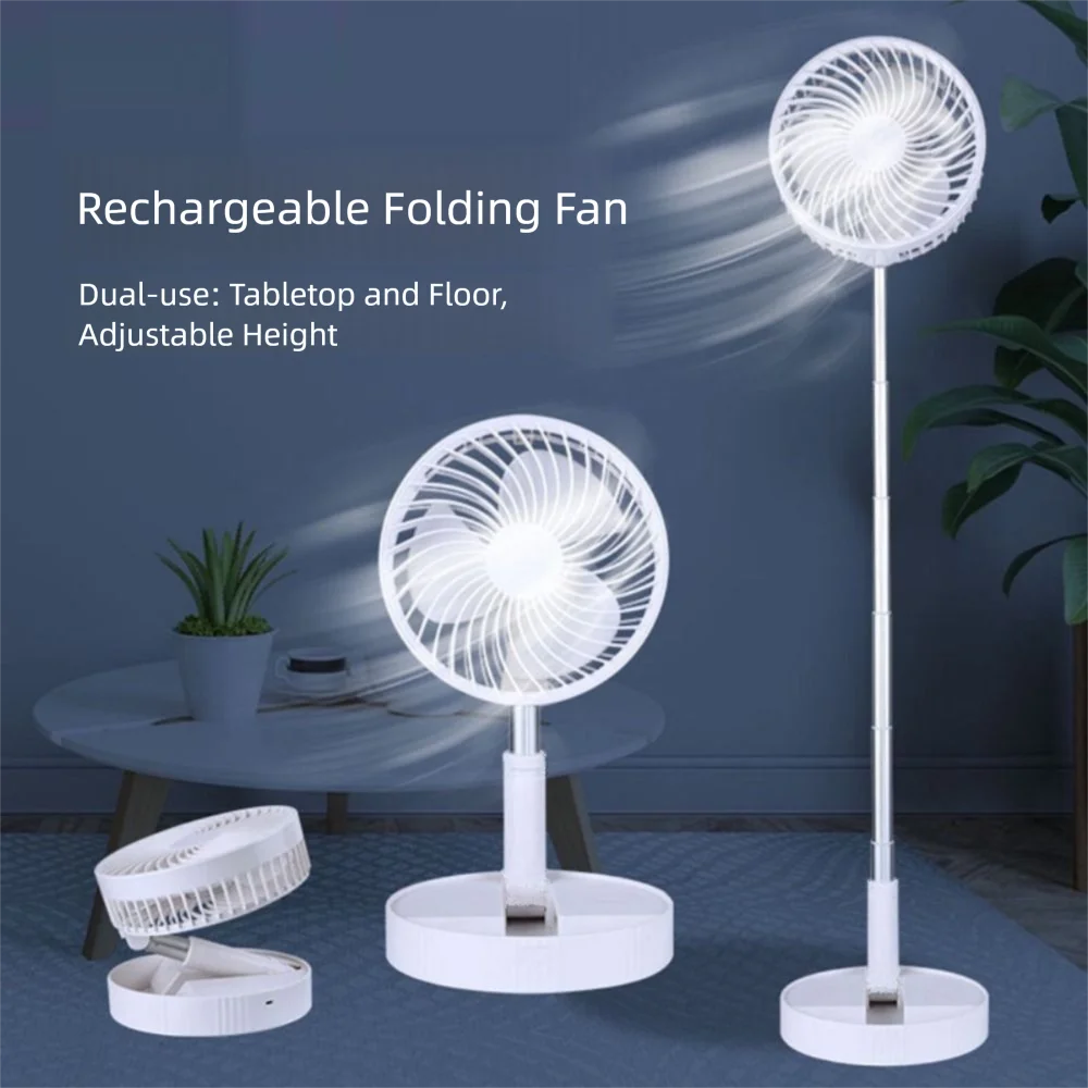 

24H Long Battery Life Telescopic Electric Fan Rotatable 4 Speed Adjustable Foldable Floor Fan USB Rechargeable Low Noise
