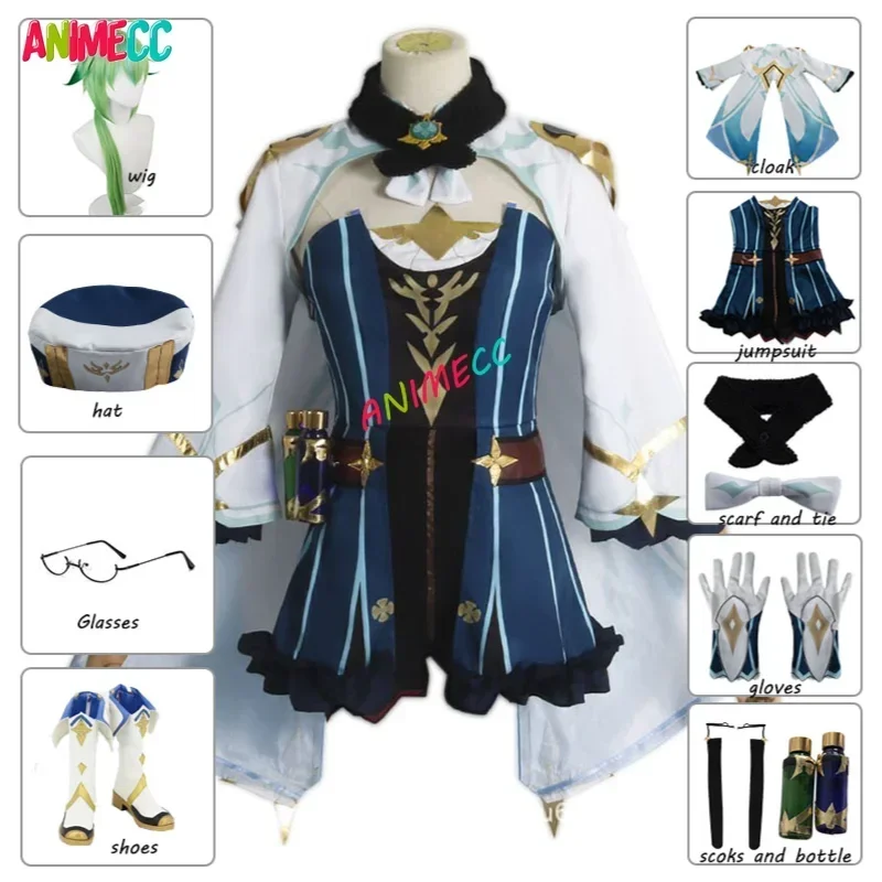 ANIMECC in Stock  Sucrose Genshin Impact Cosplay Costume Saccharose Wigs Shoes Anime Game Halloween Party Outfit for Women