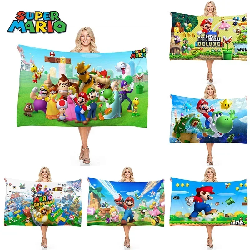 

Super Marios Bros Beach Towel Anime Luigi Bowser Summer Towels Bathroom Bath Towel Swimming Towels Travel Quick Dry Kids Gift