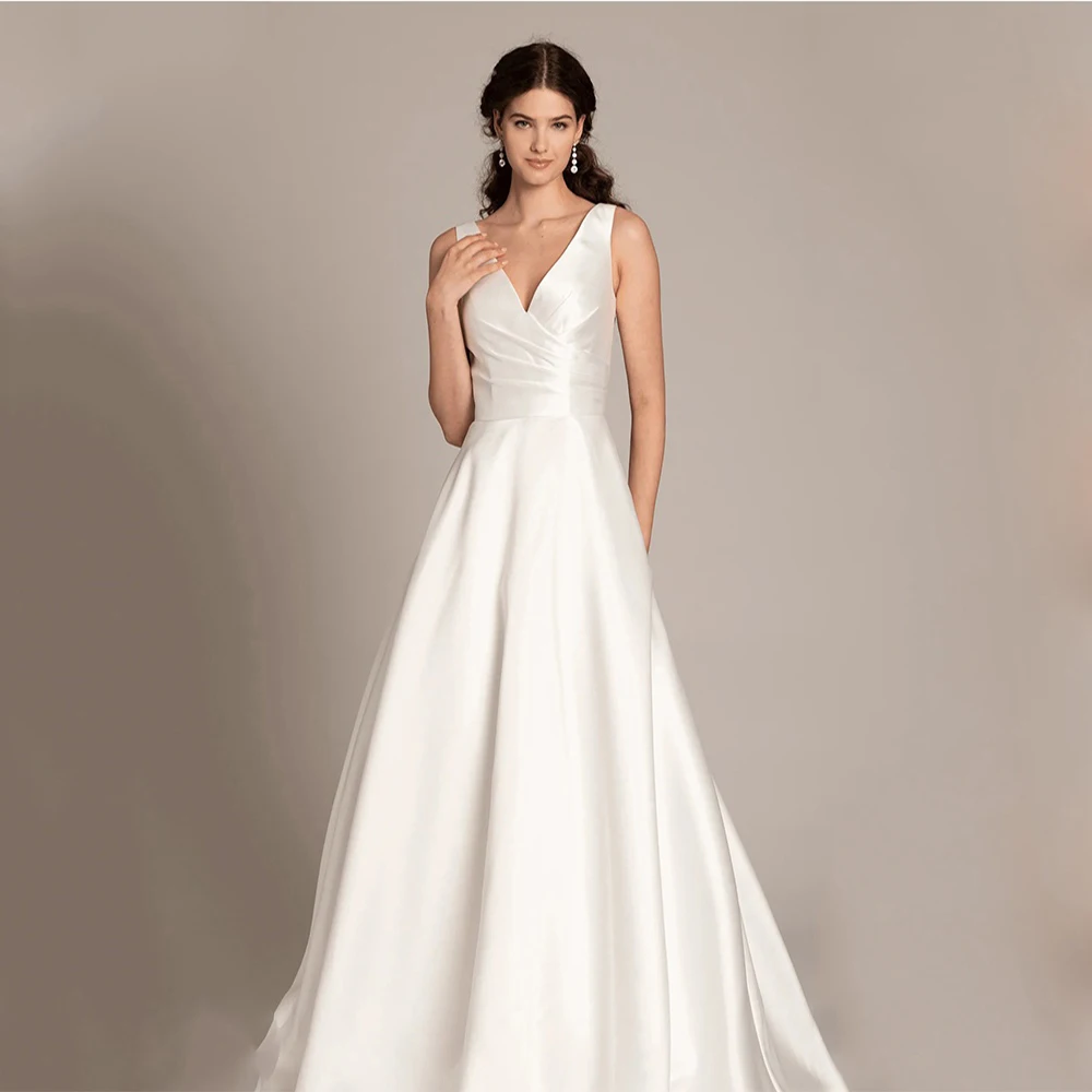 

Классическое белое вечернее платье Arya из атласа для длиной до пола, с v-образным вырезом, без рукавов, платье для выпускного вечера трапециевидной формы, Robe De Soirée по индивидуальному заказу