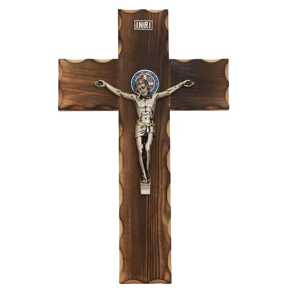 

Vintage Wooden Jesus Cross Figurine with Stand for Christian Home Decor Catholic Crucifix Religious Gift Church Altar Ornament