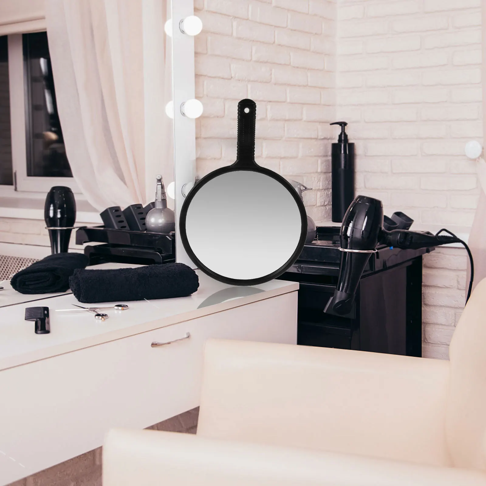 

Round Hand Mirror with Handle Large Clear View for Barbers Hairdressers Salon Use Travel Grooming Styling Travel Hand Mirror