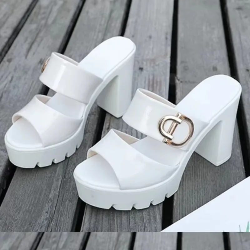 2024 New Comfortable High Heels Platform Slippers Summer Shoes High Heels Slides Women Office Fashion Slippers Zapatos De Mujer