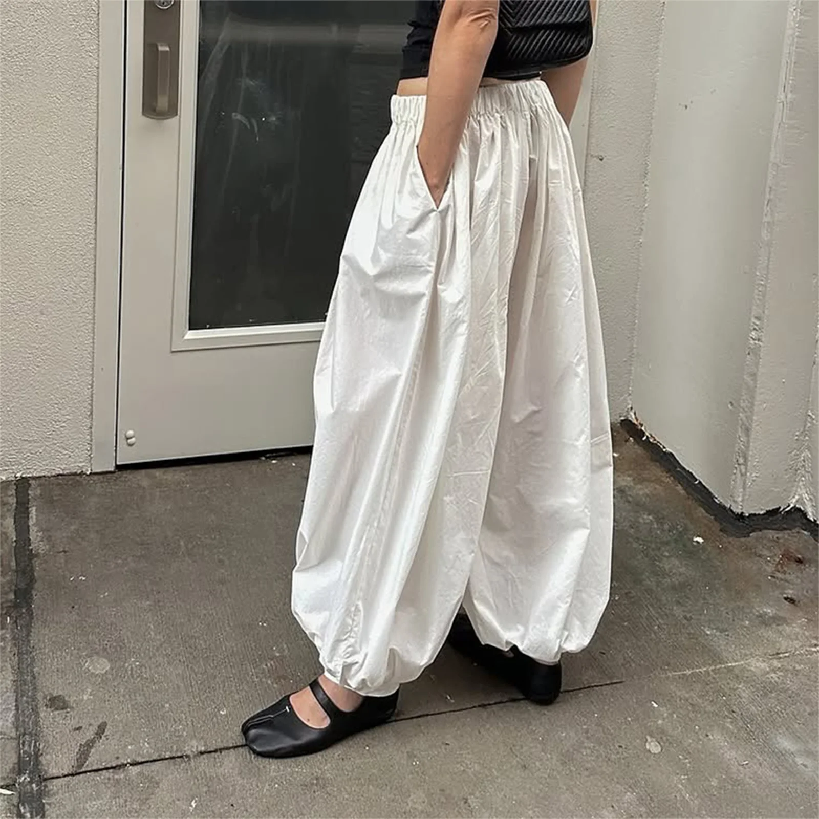 Mode poche Bloomers pantalon femme pantalon plissé ample taille haute Patchwork pansement Streetwear jambe large femmes pantalon