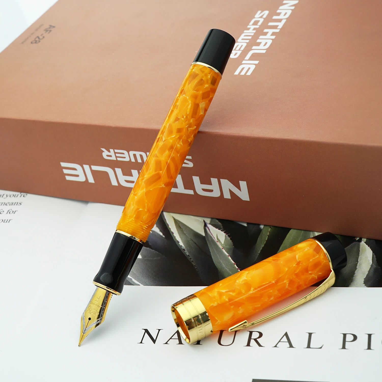 

Jinhao 100 Centennial Resin Fountain Pen Ice Orange Arrow Clip Iridium EF/F/M/Bent Nib with Converter Office Ink Pen Business