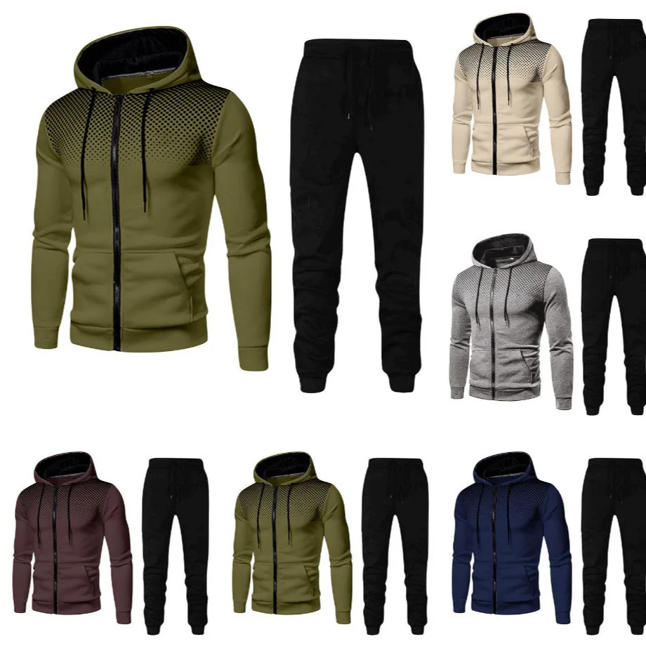

Men's casual sports suit with autumn and winter printed hooded sweatshirt long sleeved pants and casual suit