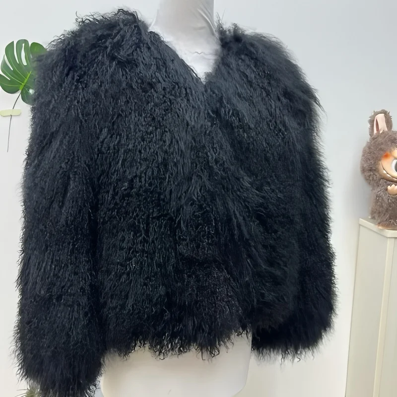 نمط جديد شتاء دافئ حقيقي المنغولية المدبوغة معطف جلد الغنم الأبيض سترة في الهواء الطلق المرأة السفر حفلة معطف الفرو الحقيقي