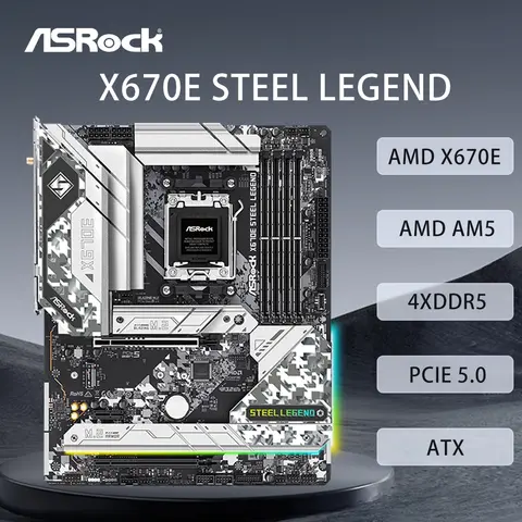 ASRock X670E STEEL LEGEND Motherboard AMD X670 Support 7900 7800X3D 7700 7600X 7500F CPU 4xDDR5 7200MHz M.2 ATX AM5 PCIe 5.0