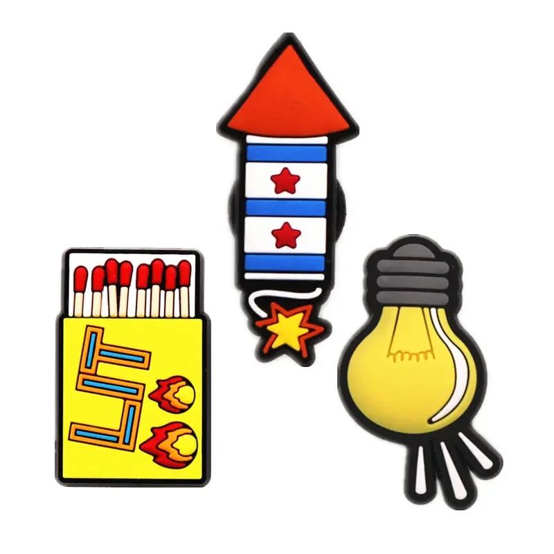 Novelty Cartoon Rocket Shoe Charms Accessories Match Bulb Good Idea Shoe Buckle Decoration for Kids X-mas Party Gifts