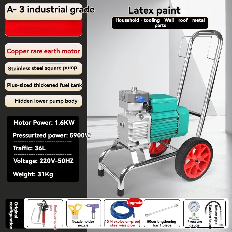 Spruzzatore airless per vernice al lattice portatile A-3, spruzzatore airless ad alta pressione di livello industriale Rivestimento ad alta potenza, spruzzatura di vernice