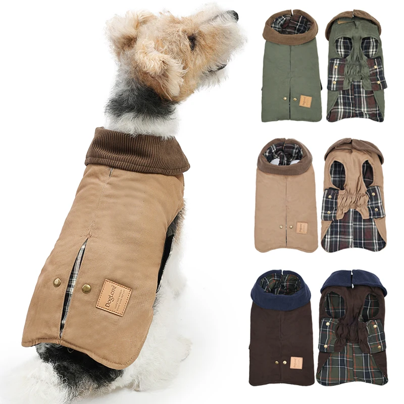 Vintage Style Autumn/Spring Dog Clothes Dog Windbreaker Jacket with Elastic Belly Water-Resistant Outdoor Pet Trench Coat