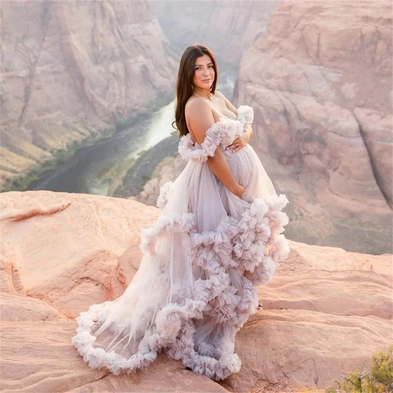 Vestidos de maternidad de tul con volantes para fotos de embarazadas, vestido de noche sin mangas, vestido de graduación transparente de talla