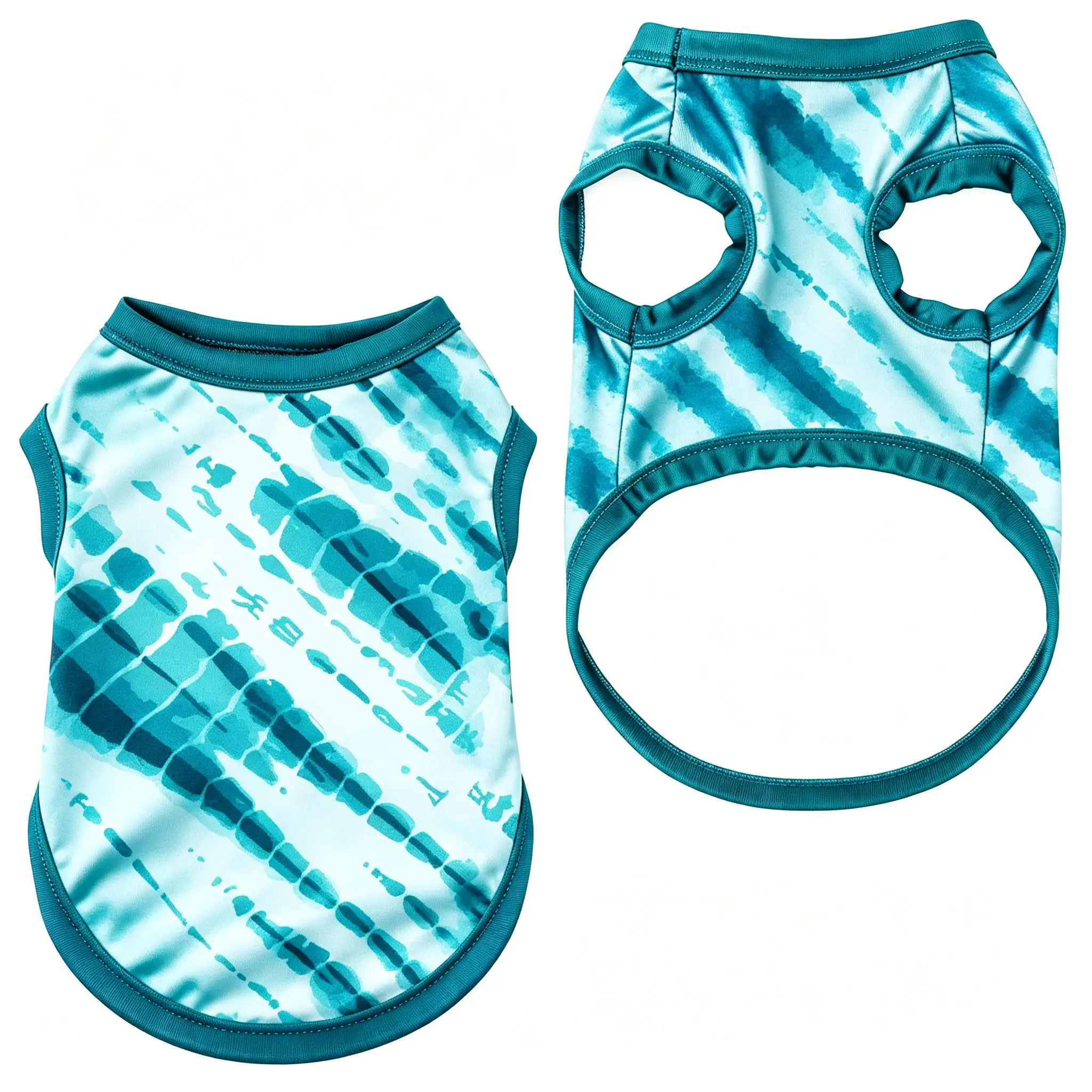 Chaleco para perros, color azul turquesa con estampado de ondas estilo tie-dye, camisa sin mangas transpirable para perros pequeños y medianos, diseño moderno con motivos artísticos, ideal para el uso diario.