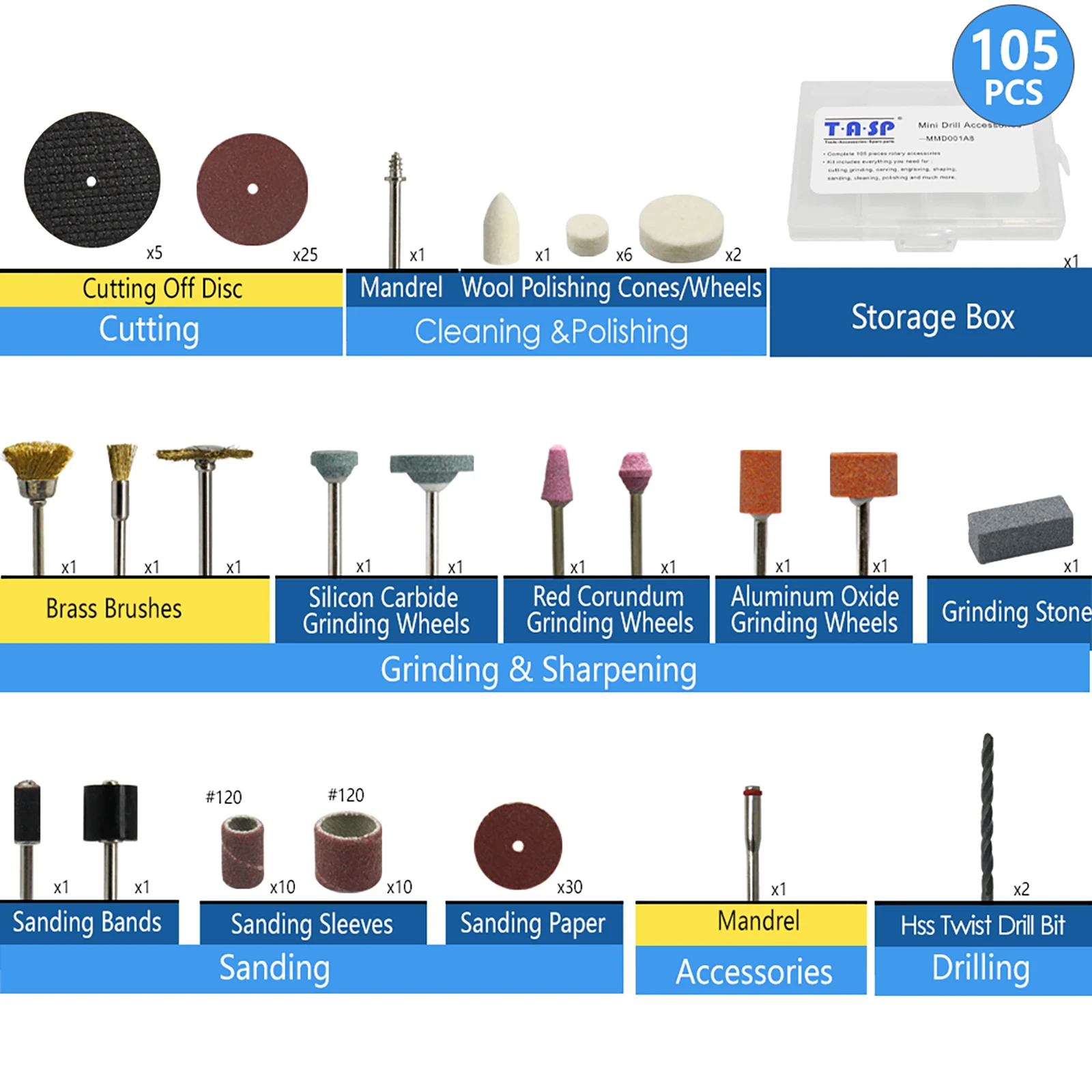 Imagem -02 - Acessórios para Ferramentas Rotativas Dremel Shank Diyer Lixamento Moagem Polimento Corte Conjunto de Brocas para Gravação Mini Furadeira 32 mm 105 Peças