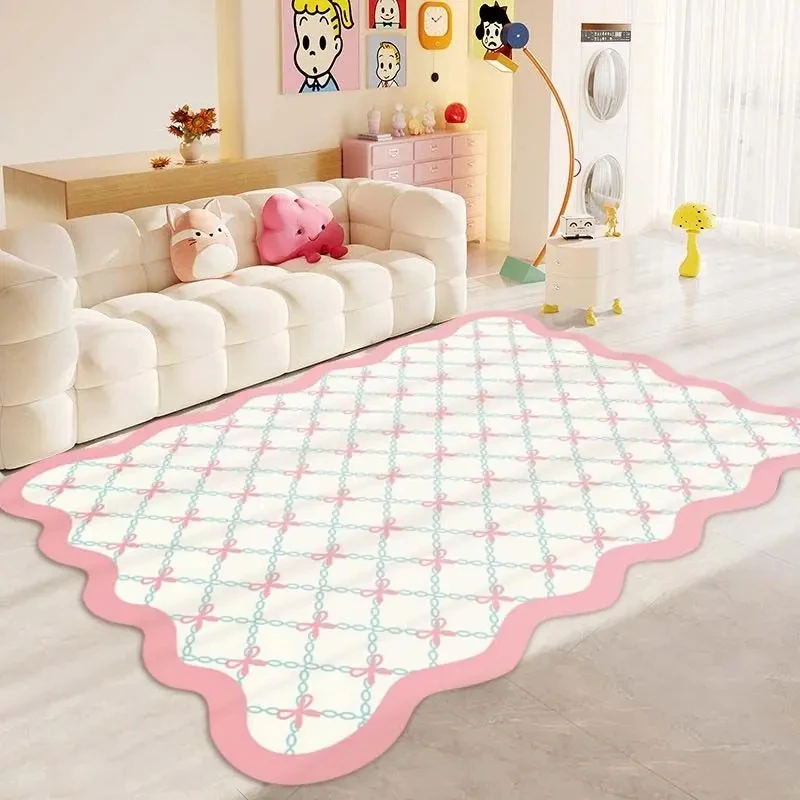 VIKAMA Cute Ribbon Embroidered Carpet, Soft and Warm Living Room Floor Mat, Girl's Bedroom Decoration Floor Pad, Home Decoration