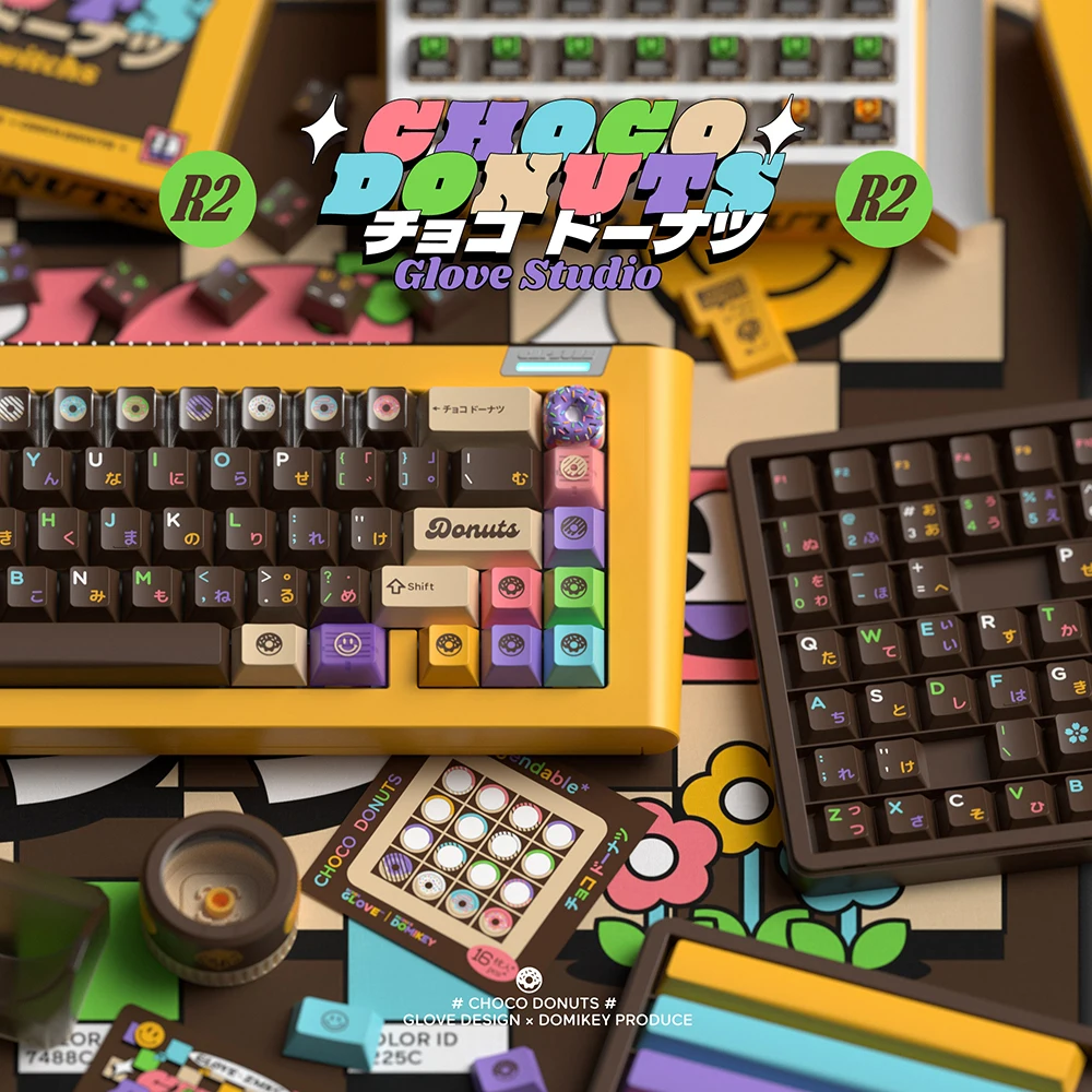 Glove x Domikey Choco Donuts Keycap R2 Cherry Profile ABS Doubleshots Keycap Set for keyboard BM60 CSTC75 BM65 BM68 XD60