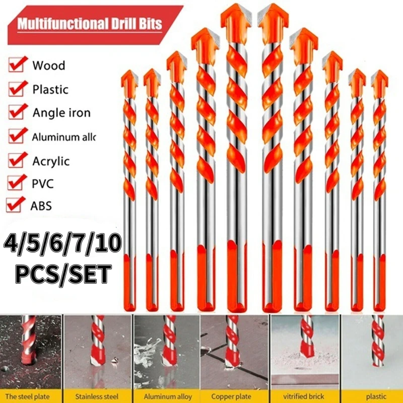 6/7/10PCS Masonry Drill Bits Set Drilling tools for Glass Tiles Concrete Metal etc. 3/4/5/6/8/10/12mm Center Drill Bit Set Tool