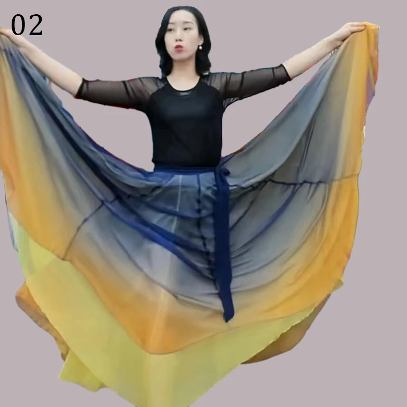 80-100cm Women Chinese Classical Dance Dress Flowing Chiffon Big Swing Half Skirt Stage Performance Tradition Dance Costume