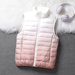 Gradient Down Vest Women 90% Duck Down Ultra Light Winter Vests Stand Collar Sleeveless Jackets Fashion Warm Waistcoat Inside