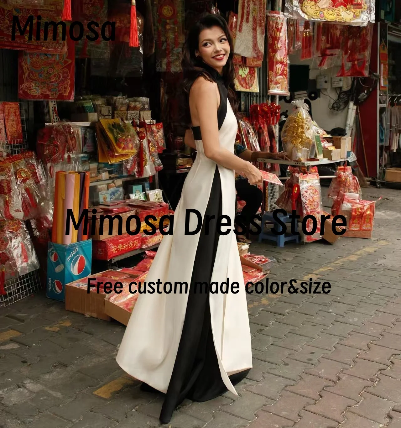 

Mimosa 2025 Newest Prom Dresses Halter Neck Sexy Back Formal Dress Contrast Color Evening Party Gowns Customized
