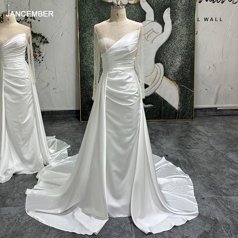 A-Line Customized Wedding Dress Satin Floor Length Custom Made To Measure For women Robe De Mariee Court Train White Elegant